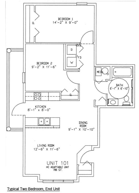 Typical Two Bedroom, End Unit